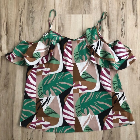 RW&CO. Green and Pink Leaf Print Tank Top - Picture 1 of 6